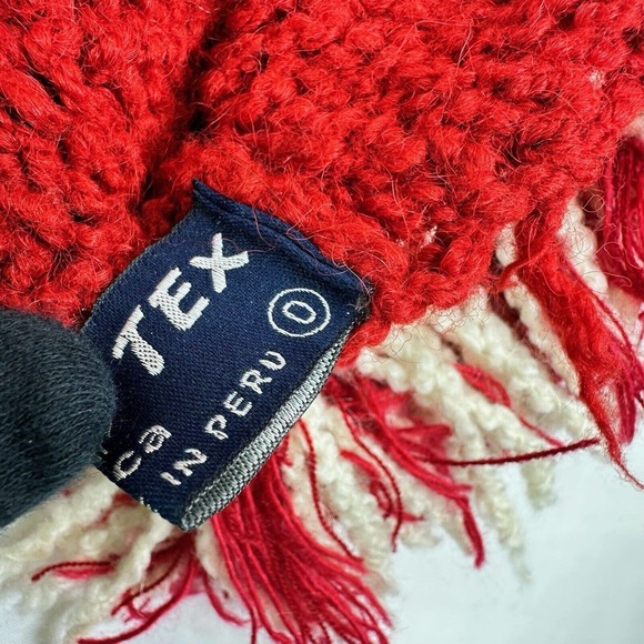 Yusu Tex 100% Alpaca Handmade Knitted Tassel Red White Beanie Mohawk Fringe - Picture 5 of 13